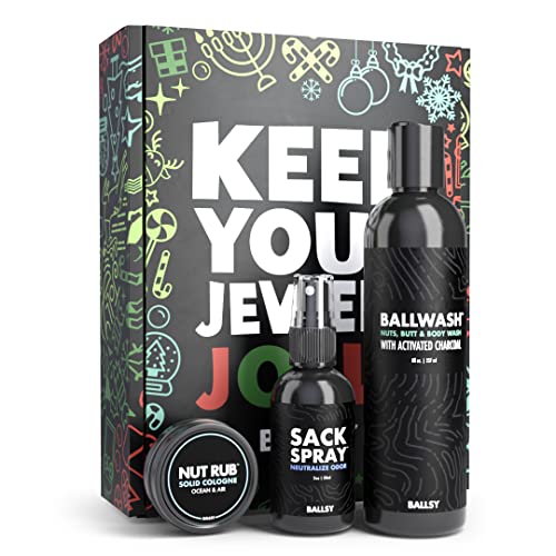 Ballsy Gift Set For Men, Jolly Jewels Pack, Includes Body Wash, Deodorizing Spray, and Cologne Rub, Men Hygiene Products, Mens Body Care, Ball Wash For Men Christmas Gift pack, Ocean and Air