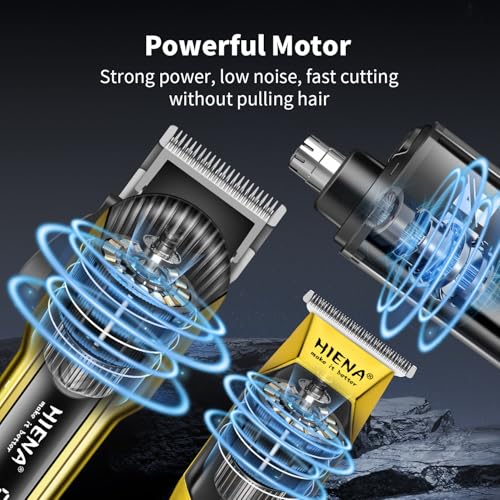 HIENA PRO Hair Clipper Set for Men, Professional Cordless Clipper Kit & Trimmer Set, Ear and Nose Hair Clipper with LED Display, USB Rechargeable Hair Cutting Grooming Kit, Gifts for Men
