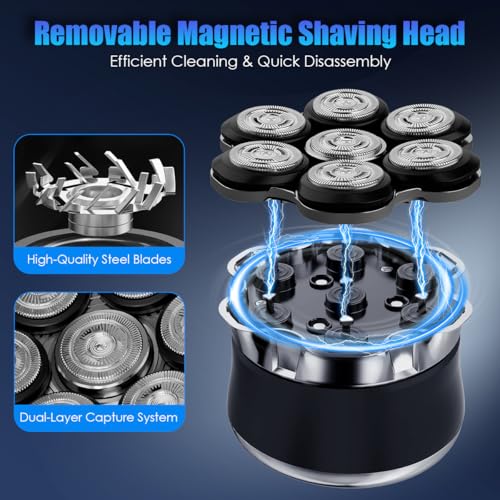 Head Shaver for Men Bald Head, 7D Rotary Head Shavers for Bald Men, Electric Bald Shaver with LED Display, Waterproof USB-C Fast Charging