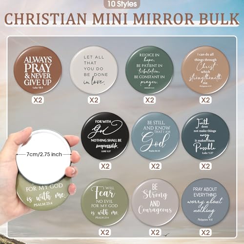 Reginary 20 Set Christian Gifts for Women Bulk 20 Religious Canvas Makeup Bags 20 Bible Verse Compact Mirrors Inspirational Church Holy Week for Easter Mother's Day(Neutral Colors,Aesthetic Style)