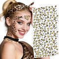 5 Sheets Leopard Print Temporary Tattoos, Gold Design for Halloween - Waterproof Fake Tattoo Stickers for Adults & Kids