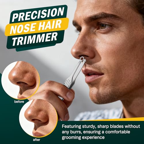 FVION Nose Hair Trimmer Tweezers - Nasal Clippers for Men/Women Stainless Steel, Round-Tip Nose & Ear Hair Clippers for Safety and Precision, Universal Manual Facial Hair Clippers