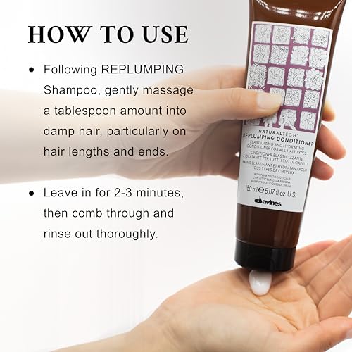 Davines Naturaltech Replumping Conditioner, Elasticizing & Moisturizing for Fine Hair Lacking Elasticity - With Plum Phytoceuticals - Detangles & Adds Body, 5.07 Fl Oz
