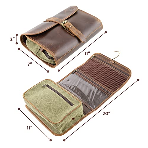 moonster Hanging Toiletry Bag for Men & Women, Leather Travel Bag with Hanging Hook, Dopp Kit Shower Bag