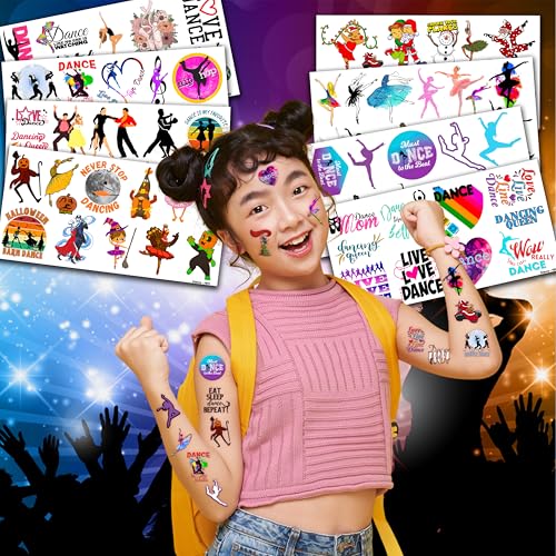 96PCS Dance Dancing Queen Temporary Tattoos Themed Birthday Party Supplies Decorations Favors Decor Ballet Hip Hop Dancer Tattoo Stickers Gifts For Kids Adults Boys Girls Classroom Prizes Carnival