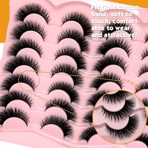 Cat Eye Lashes Natural Look Short Fluffy 16mm Faux Mink Full Strip Lashes Pack 3D C Curl Volume Fox Eye False Eyelashes 14 Pairs