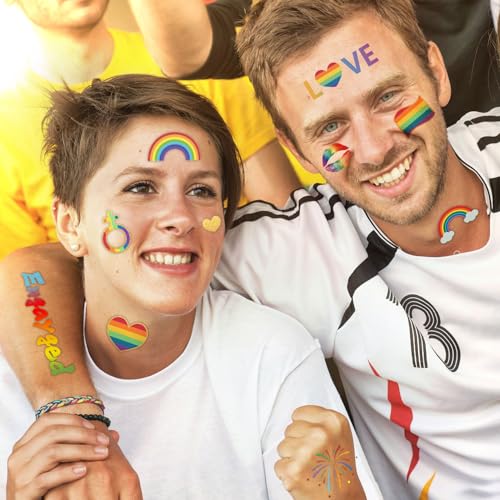 100Pcs Gay Pride tattoos,Gold Foil LGBT Rainbow Temporary Tattoos,Waterproof Rainbow Flag Tattoo Stickers for Pride Equality Parades Celebrations