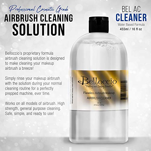 16 Ounce Bottle of Belloccio Makeup Airbrush Cleaner - Fast Acting Cleaning Solution, Quickly Cleans Flushes Out Airbrush Makeup Foundation, Blush, Highlighter - Clean Cosmetic Makeup Brushes, Paint