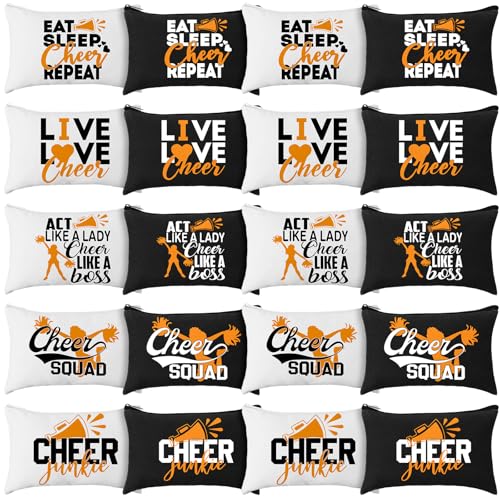 Pinkunn 20 Pcs Cheer Makeup Bags Bulk Cheer Team Gifts for Women Canvas Makeup Case Cheerleader Teams Gifts Zipper Cosmetic Pouch for Cheerleading Party Favors Supplies(Orange)
