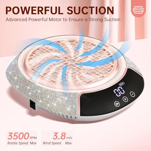 Nail Dust Collector,3500RPM Cordless Dust Collector Nail Tech with LED Display,Rechargeable Dust Suction Machine with Reusable Fillter for Acrylic Gel Polish,Salon & Home AB Diamond