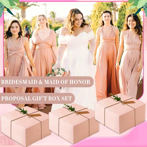 37pcs Bridesmaid Gifts Set Of 3 Pink£¬Maid of Honor Proposal Box Gift,Scented Candle Salt Ball Makeup Bag Rectangular Hair Clip Bridesmaids Scrunchies Knot Bracelet Bridal Shower Wedding Party