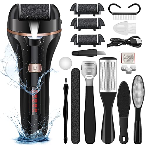 Electric Foot File Callus Remover, Rechargeable Pedicure Tools Foot Care Kit, Callus Remover for Feet with 3 Roller Heads,2 Speed for Remove Cracked Heels Calluses and Hard Skin