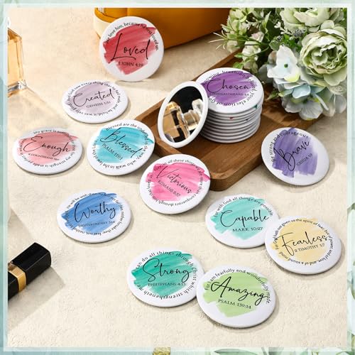 Geelin 60 Pcs Christian Mini Compact Mirrors for Purse Bible Verse Scripture Portable Mirrors Bulk Small Thank You Gift for Mother's Day Sunday School Women Teacher Coworker Employee Staff (Classic)