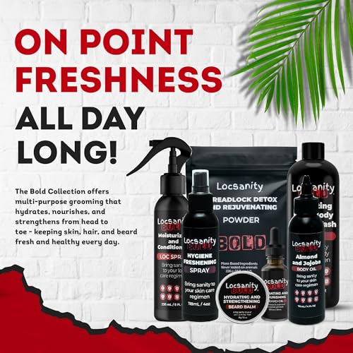 Locsanity BOLD Men¡¯s Bundle ? 7-in-1 Premium Grooming Set: Loc Spray, 3-in-1 Body Wash, Hygiene Spray, Men¡¯s Body Oil, Beard Oil, Dreadlock Powder, Almond & Jojoba Oil | Dreads & Locs Moisturizer