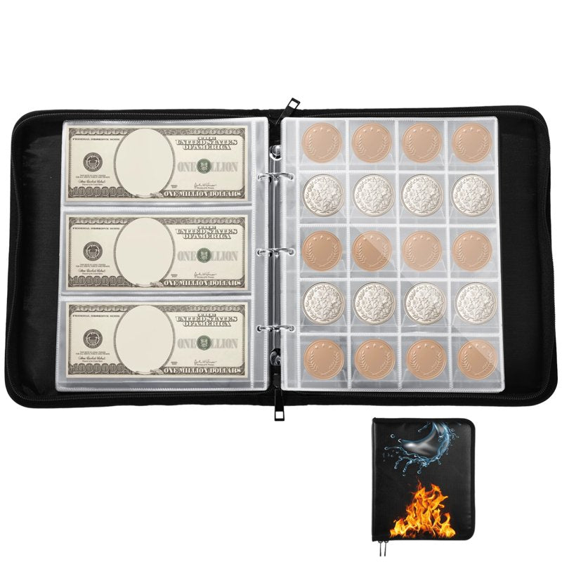 Fireproof Coin and Banknote Storage Folder with Zipper & Hard Shell - 11.22x9.25in