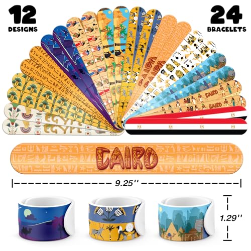 96 PCS Ancient Egypt Party Favors Set ? 72 Pre-Cut Temporary Tattoos & 24 Slap Bracelets, Perfect for Egyptian-Themed Events, Travel-Inspired & Ancient History Gifts