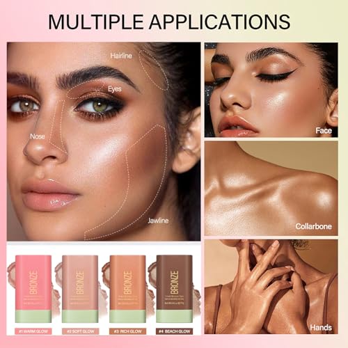 Mysense Cream Bronzer Stick, Shimmer Face Highlighter Stick, Buildable Highlight Contour Stick Makeup, Silky Smooth Formula for A Natural Radiant Look, 02 Soft Glow