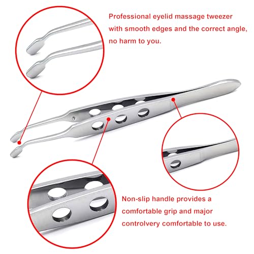 Meibomian Gland Expressor, Stainless Steel Eyelid Massage Professional Face Care Craft Tools for Dry Eyes, High Precision Tweezer Tools - Rectangle Tip
