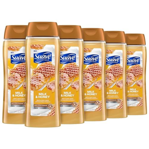 Suave Essentials Body Wash Bundle with Milk & Honey and Cocoa Butter Scents, 18 Oz Packs of 6