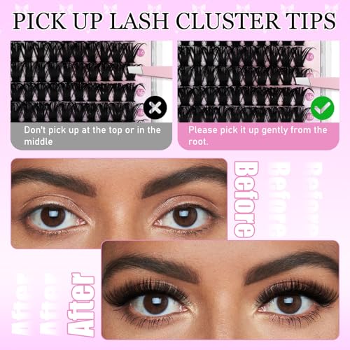 FADLASH Lash Clusters 60D+80D Fluffy Eyelash Clusters 10-18mm Clusters Eyelash Extensions D Curl Individual Lashes Natural and Volume DIY Lash Extensions