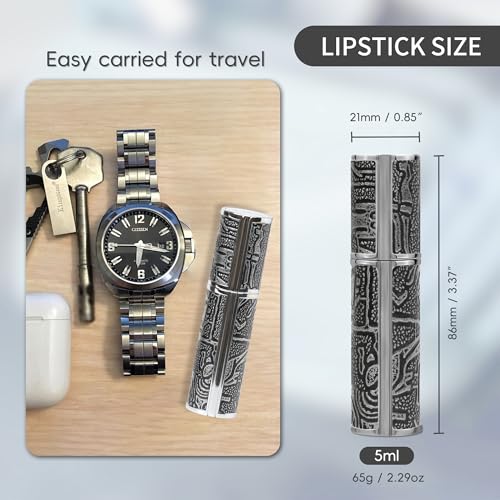 Perfume Spray Bottle 5ml, Ancient Print Leather Refillable Dispenser Bottom Fill Fragrance Scent Container, Portable and Leak-proof Suitable for Traveling & Outgoing (Egypt Print Gold)