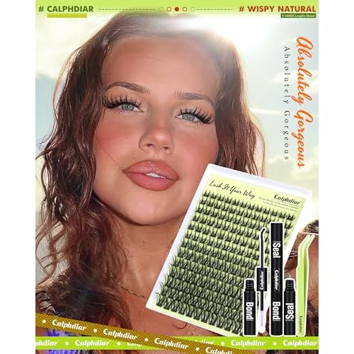 Calphdiar DIY Lash Extension Kit Thick Lash Clusters Kit Wispy Eyelash Clusters 8-18mm D Curve Eyelash Extension Kit Manga Spiky Lash Extension Individual Lashes with Lash Bond and Seal Tweezers