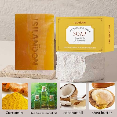 ISILANDON Turmeric and Tea Tree Oil Cleansing Soap Infused with Aloe, Bamboo Charcoal & Nourishing Oils