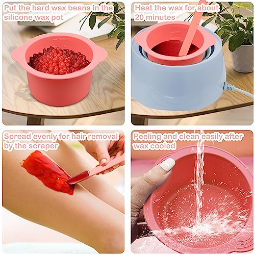 2Pcs Silicone Wax Warmer Liner, Silicone Wax Bowl for Wax Warmer, Non-Stick Wax Melt Warmer Wax Pot Replacement, Reusable Wax Melt Liner with 2 Pcs Wax Spatula Sticks for Hair Removal (Purple, Pink)