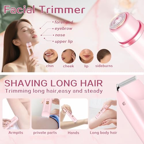 2 in 1 Bikini Trimmer for Women, Dual Head Electric Shaver with LED Display, IPX7 Waterproof Body Pubic Hair Trimmer Rechargeable Womens Electric Razor for Armpit Leg Body Facial Wet & Dry Use