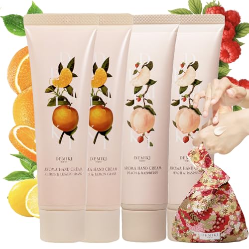 DEMIKI Shea Butter Hand Cream for Dry Cracked Hands, Birthday Gifts for Women, Bridesmaid Gifts, Nurse Gifts, Valentines Day Gifts, Party Favors, Hand Cream Gifts Set for Women, Travel Size1.7fl.ozx4