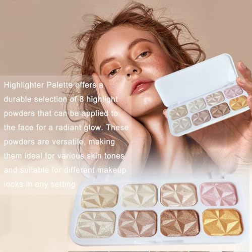 8 Colors Highlighters Makeup Palette For Face Highlighters & Luminizers Profesional Gold Highlighter Cheek Diamond Shimmer Glitter Contour Bronzer And Eyeshadow Palette