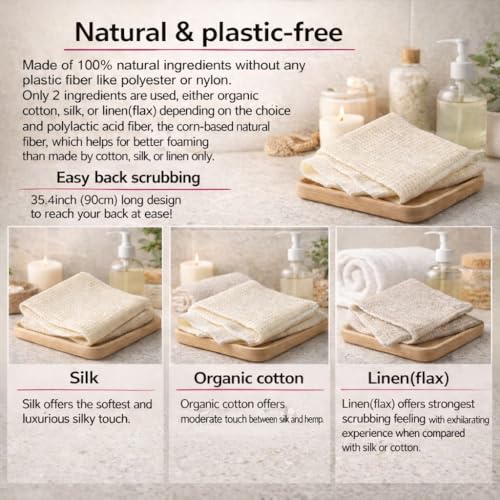 Exfoliating Washcloth [Made in Japan] Shower Back Scrubber, Plant-Based Loofah (3pcs Set)
