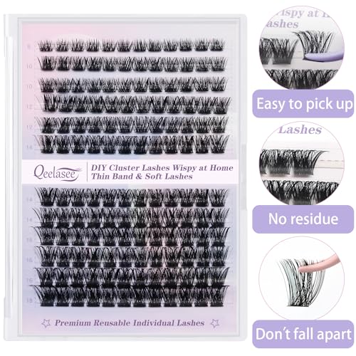 Fluffy Cluster Eyelash Extensions Qeelasee Mink Individual DIY 80D Volume 0.07D Eye Lash Clusters 144pcs Mix8-18mm at home Lash Extensions(80D-0.07D,8-18MIX)