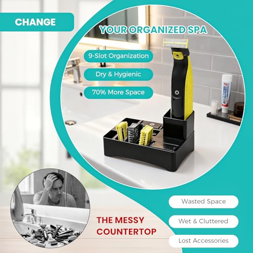 9-Slot Shaver Stand with Drain Holes for Philips Oneblade - Countertop Organizer for Razor, Heads & Accessories £¬Not Include Accessory