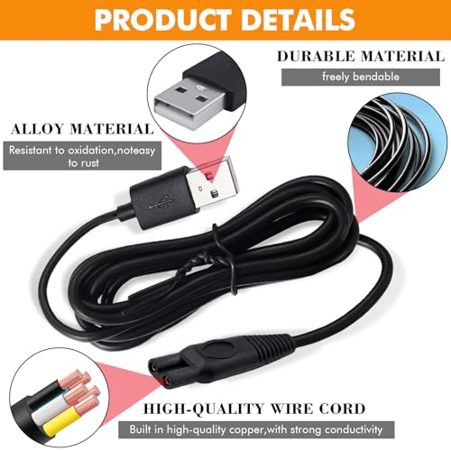 LinMei Replacement Charger Cord for KEMEI KM-1910 Electric Shaver 5V USB Charger Cable for Beard Trimmer & Electric Razor