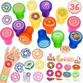 36PCS Donut Party Favors - 24PCS Temporary Tattoos & 12PCS Stamps - Ideal Sweet Doughnut Themed Birthday Card Decorations Supplies Goodie Bag Cute Rewards for Boys Girls Classroom Gifts Baby Shower
