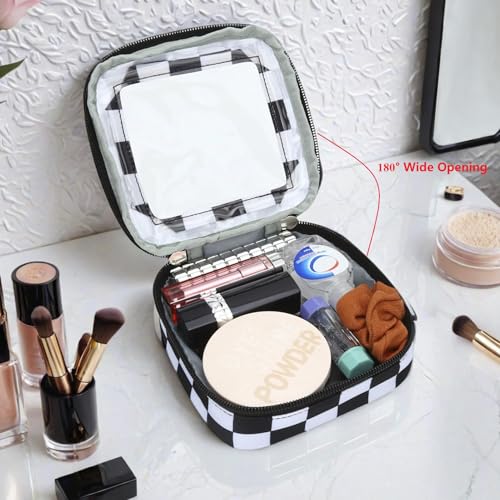 DOB SECHS Mini Checkered Bag for Purse 5.1'' x 5.1'' Small Makeup Bag for Car Cute Clear Cosmetic Bags with Zippers, Tiny Toiletry Bag Lipstick Pouch Organizer Case Travel Essentials Storage Pouches