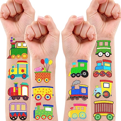 Train Temporary Tattoos Themed Birthday Party Supplies Decorations Favors Decor Cute Stickers Tattoo 8 Sheets 96 PCS Gifts for Kids Boys Girls Classroom Rewards Prizes Christmas