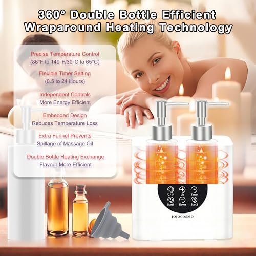 Massage Oil Warmer, Massage Oil Heater with Two Oil Bottle dispensers, Body Liquid Warmer from 30 to 65 ¡ÆC, Lotion Bottle Warmer Shampoo Heater for Salon (Double White)