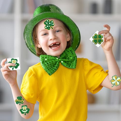 30 Pcs Glitter St. Patrick's Day Tattoos, St Patricks Day Accessories, St Patricks Day Stickers, Saint Patricks Day Irish Leaf Shamrock Temporary Tattoo Sticker for Body Face, Party Favors Decoration