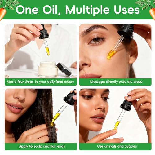 3 PCS Carrot Seed Oil for Hair & Skin Care, 100% Pure Natural Carrot Carrier Oil, Daucus Carota Essential Moisturizer for Face and Lip Care, Scalp & Body Massage