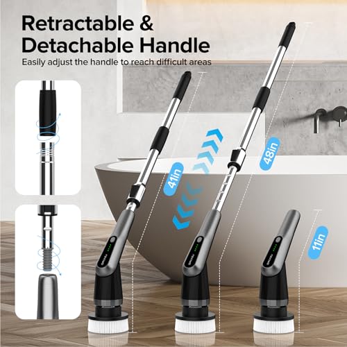 G2 Electric Spin Scrubber - IPX7 Waterproof 10-in-1 Shower Cleaner Brush, Retractable Handle & 2-Speed for Bathroom, Bathtub, Kitchen, Tile Floors