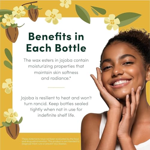 HobaCare Pure Jojoba Oil for Skin Care, Hair, Beard, Scalp Massage - 100% Unrefined Carrier Oil for Diluting Essential Oils - Natural, Hexane Free, Cruelty-Free, Long Shelf Life (16 oz)