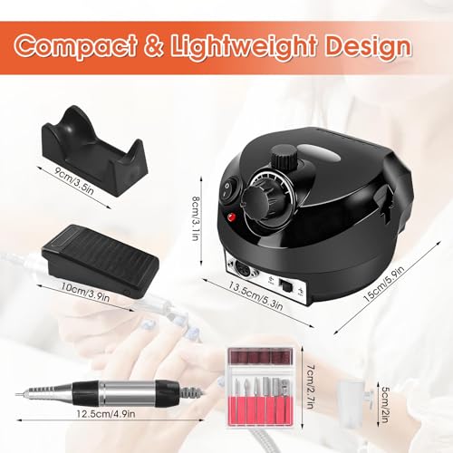 Electric Nail File, Nail Drill Machine, Adjustable Speed Electric Nail Drill Machine Kit with Foot Pedal, Manicure Pedicure Set for Salon Home Use