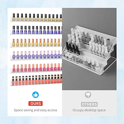 32 Inches Acrylic Nail Polish Rack Shelf for Wall, Clear Nail Polish Organizer Wall Mounted for 192 Bottles, 6 Pack