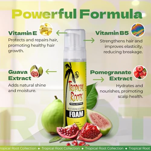 Bronner Bros Tropical Roots Moisturizing Sculpting Foam - With Vitamin E & B5, Guava & Pomegranate Extracts - Hydrating, Nourishing, Long-Lasting Hold & Definition, No Flaking or Build-Up - 8.5oz