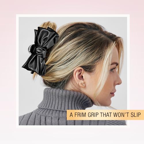 Scunci by Conair faux leather bow claw clip - claw clips for thick hair - claw clip - hair accessories for women - hair accessories for girls - Black