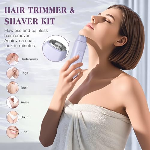 Bikini Trimmer Electric Razors for Women, 2-in-1 Dual-Head Cordless Body Hair Trimmer Facial Hair Removal for Face Lip Chin Pubic Underarm Legs, IPX6 Waterproof, Gifts for Women