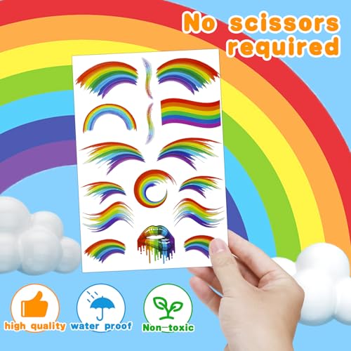 200+ PCS Pride Rainbow Tattoos Stickers LGBT LGBTQ Flag Decorations Accessories Temporary Sticker Pride Month Gay Birthday Party Gifts Boys Girls Men Woman Cute Fake Tattoo Themed Festival