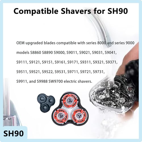 SH90 Shaver Replacement Heads Whole Head Part Compatible with Philips Norelco 9000 Replacement Heads,9000 Replacement Head Compatible with Series 9000 S9531 S8950 S8980/12 S9721/84 S9511 S9311/21 Etc